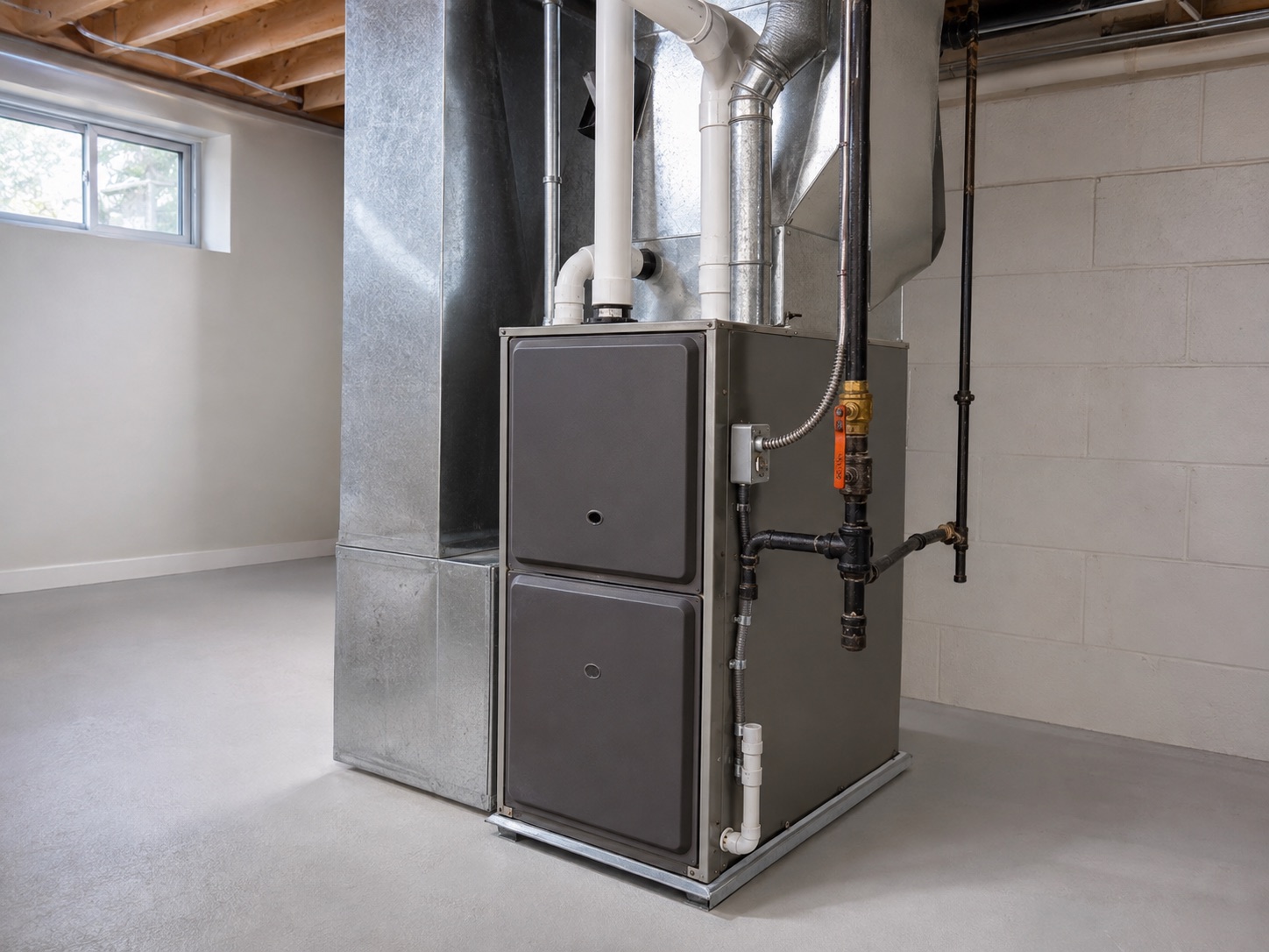 Furnace in a bright residential interior